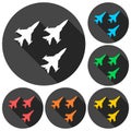 Fighter plane icons set with long shadow Royalty Free Stock Photo