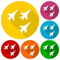 Fighter plane icons set with long shadow Royalty Free Stock Photo