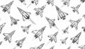 Fighter Planes Seamless Pattern Illustration in Black and White Tones Royalty Free Stock Photo