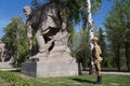 Fighter of Red Army in the form of times of World War II at a hi Royalty Free Stock Photo