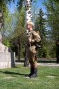 Fighter of Red Army in the form of times of World War II at a hi Royalty Free Stock Photo