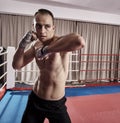 Fighter shadow boxing in the ring Royalty Free Stock Photo