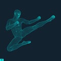 Fighter. Sports concept. 3D Model of Man. Human Body. Sport Symbol. Design Element.