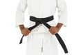 Fighter tightening karate belt