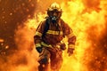 fighter uniform fireman equipment smoke fire rescue safety firefighter emergency. Generative AI.