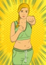 Fighter woman fist close up. Girl in sportswear doing workout and boxing