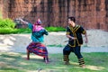 Fighters exercise for Thai traditional martial art demonstration