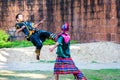 Fighters exercise for Thai traditional martial art demonstration