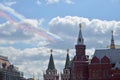 Fighters in the sky over Moscow smoke show the flag of Russia Royalty Free Stock Photo