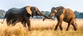 Fighting African elephants in the savannah at sunset Royalty Free Stock Photo