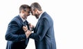 fighting between boss and employee having business fight at rivalry isolated on white, copy space