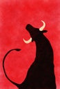 Fighting Bull Silhouette on Red Background