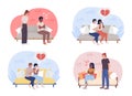 Fighting couple 2D vector isolated illustration set