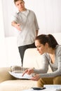 Fighting couple over bills and tax Royalty Free Stock Photo