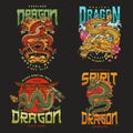 Fighting dragon colorful set sticker