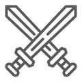 Fighting line icon, game and play, crossed swords sign, vector graphics, a linear pattern on a white background.