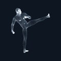 Fighting Man. 3D Model of Man. Human Body Model. Body Scanning. View of Human Body. Vector Graphics Composed of Particles