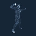 Fighting Man. 3D Model of Man. Human Body Model. Body Scanning. View of Human Body. Vector Graphics Composed of Particles