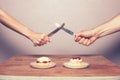 Fighting over cream tea Royalty Free Stock Photo
