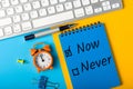 Fighting procrastination concept - check-box with call to act Now or never, Do it now Royalty Free Stock Photo