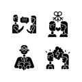 Fighting in relationship black glyph icons set on white space