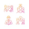 Fighting in relationship gradient linear vector icons set