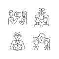 Fighting in relationship linear icons set