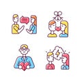 Fighting in relationship RGB color icons set