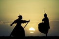 Fighting Samurai at sunset