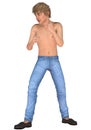 Fighting Shirtless Teen in Jeans 3D Render