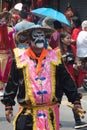 Portrait of fighter show of villager warriors Aung-Gor on the street in city during the Chinese New Year celebrations.