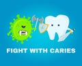 Fighting tooth with caries. healthy teeth concept. disease battle. attacked by germs of caries. Royalty Free Stock Photo