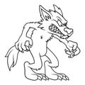 Line art illustration of angry wolve or werewolf in cartoon style. Image for kids and children coloring book or page. Royalty Free Stock Photo