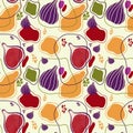 Figs and dots abstract seamless pattern, hand drawn botanic wallpaper, colorful background Royalty Free Stock Photo