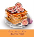 Figs fruits Healthy breakfast waffles Vector