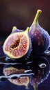 Figs with honey drips and reflections, macro cinematic tone Royalty Free Stock Photo