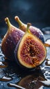 Figs with honey drips and reflections, macro cinematic tone Royalty Free Stock Photo