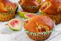 Figs muffins with fresh fruits on baking paper and wooden background Royalty Free Stock Photo