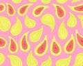 Figs whole fruits and slices. Vector flat seamless pattern on pink