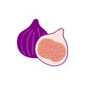 figs whole and half hand drawn. vector, minimalism. icon, sticker. fruit, food.