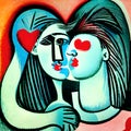 Figurative abstract painting depicting a pair of lovers with a style of the great painters of the past Royalty Free Stock Photo