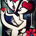 Figurative abstract painting depicting a pair of lovers with a style of the great painters of the past Royalty Free Stock Photo