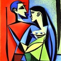 Figurative abstract painting depicting a pair of lovers with a style of the great painters of the past Royalty Free Stock Photo