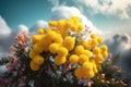 Figurative mimosa pompom clouds. Generate AI