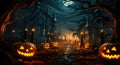 Figurative Shadows Mysterious Halloween Scene with Dark Trees and Pumpkins