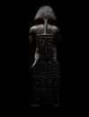 Figure allusive to the pharaoh, isolated on black background seen from behind with engravings Royalty Free Stock Photo