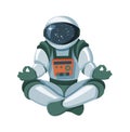 Figure of the astronaut sitting in Buddha pose. Meditation in space isolated