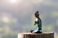 Figure of beautiful young girl meditating and do yoga on wooden surface. With empty space for text Royalty Free Stock Photo