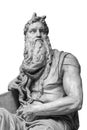 Figure of the biblical prophet Moses isolated on white background. Michelangelo sculpture on the tomb of Pope Julius II