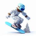 Pixel Snowboarder: A 3d 8-bit Voxel Art Cartoon On A White Background